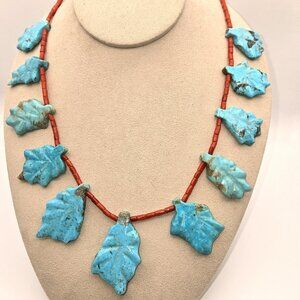 Rare Sarah Leekya Turquoise Leaf Necklace